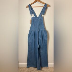 Utcoco women’s blue overalls size large lightweight denim flare leg cotton blend